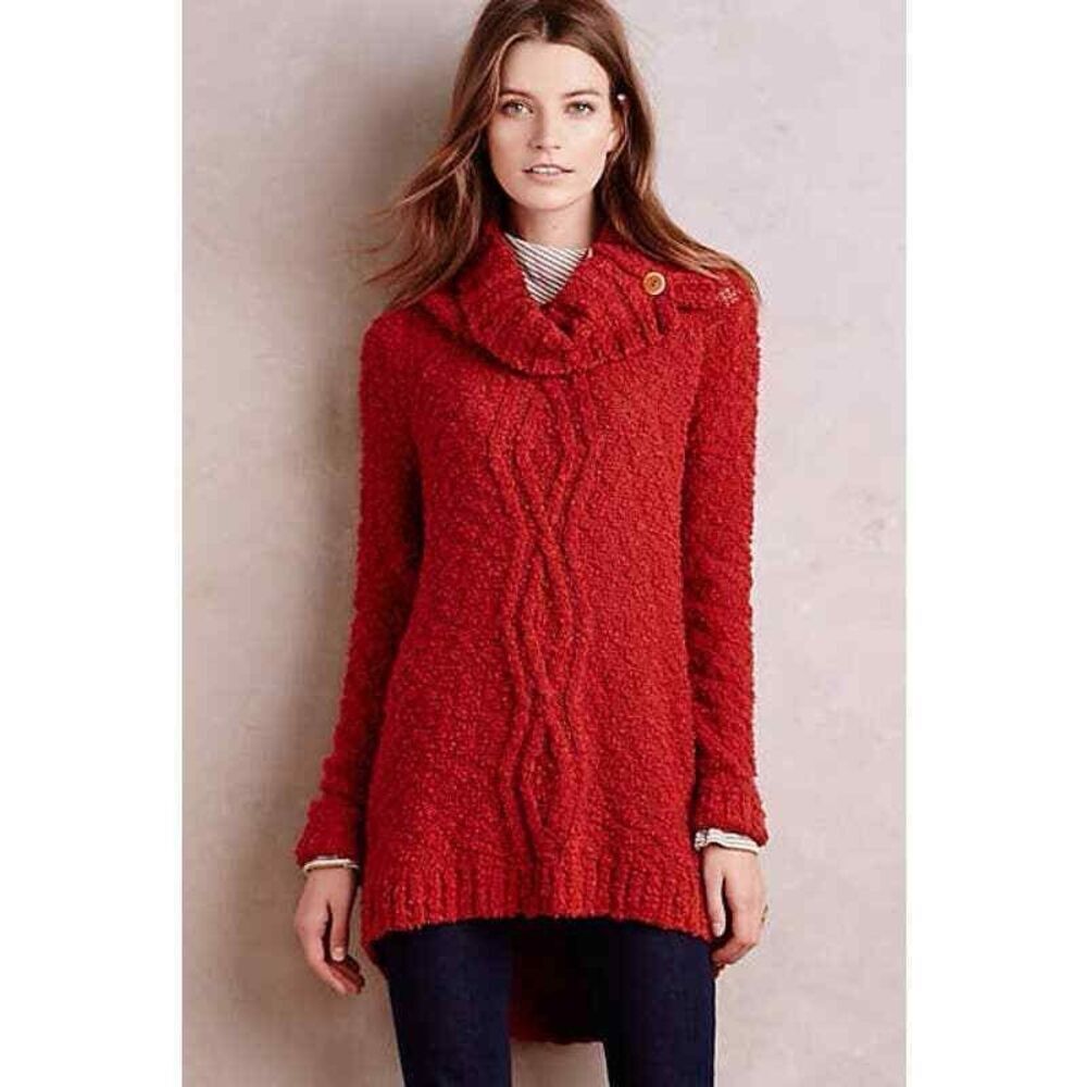 Anthropologie Moth Cowled Cable Knit Pullover Sweater Size Medium